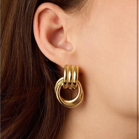 14k Gold Plated Chunky Dangle Earrings - Picture 3 of 4